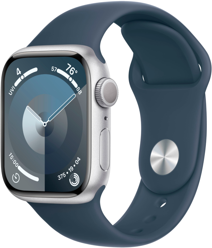 Apple Watch Series 9, 41 мм, корпус из алюминия цвета «Серебристый», спортивный ремешок, размер M/L Apple Watch Series 9, 41 мм, корпус из алюминия цвета «Серебристый», спортивный ремешок, размер M/L