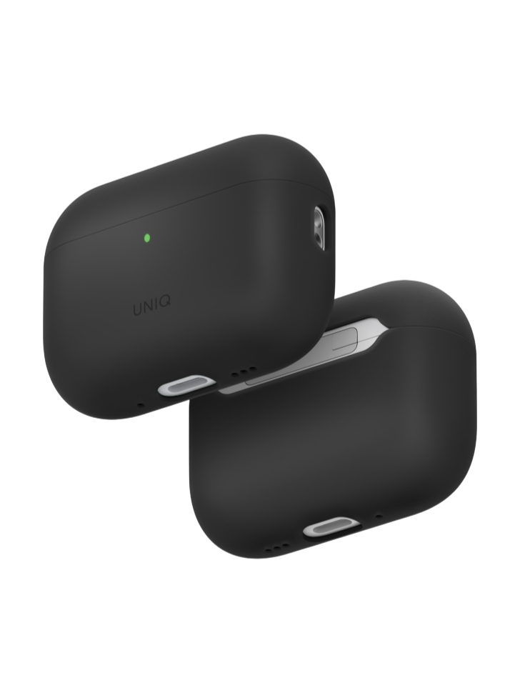 На фото изображено Чехол Uniq LINO для AirPods Pro 3, Charcoal Grey