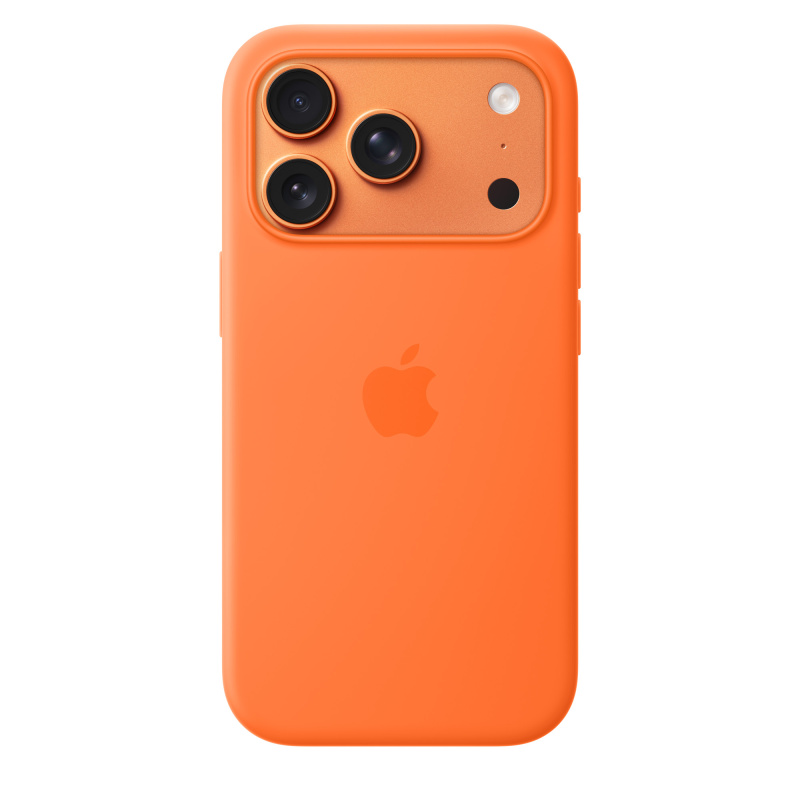 На фото изображено Чехол защитный Apple Silicone Case with MagSafe для iPhone 17 Pro, оранжевый