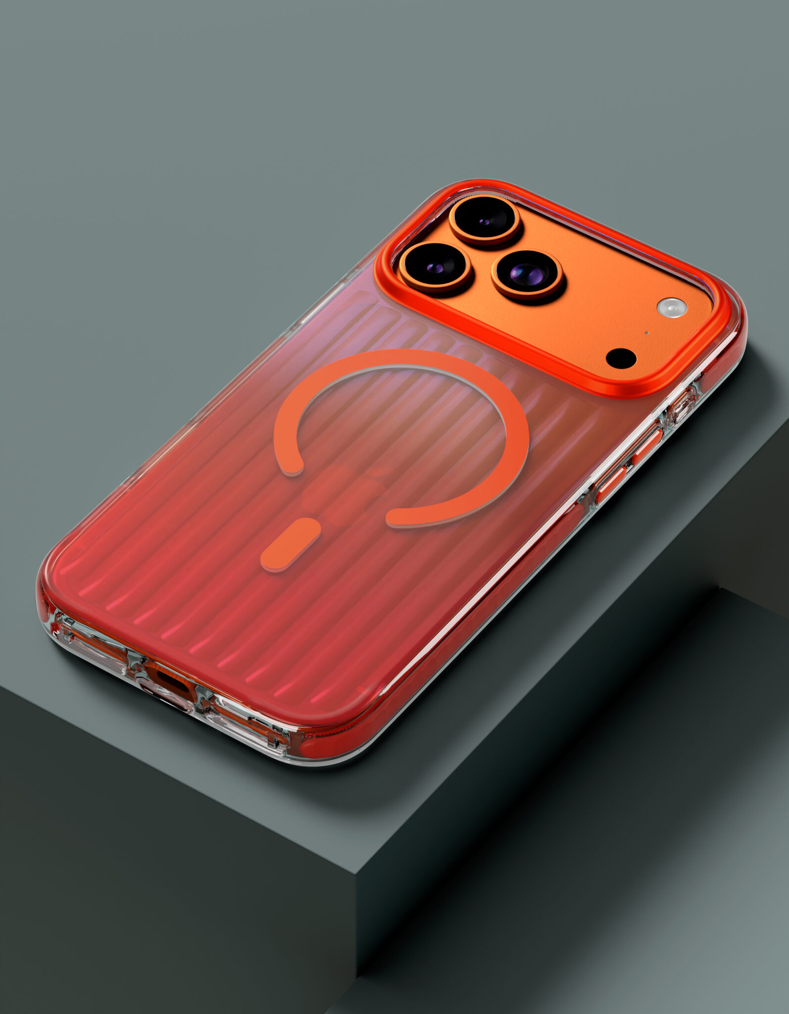 На фото изображено Чехол защитный VLP Pulse Case с MagSafe для iPhone 17 Pro Max, оранжевый