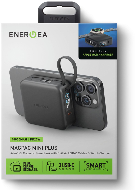 На фото изображено Внешний аккумулятор Energea MagPac Mini Plus 10000 mAh, черный