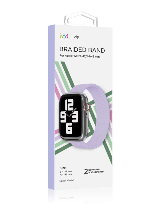 Ремешок нейлоновый плетёный VLP для Apple Watch 42/44/45, S/M, фиолетовый