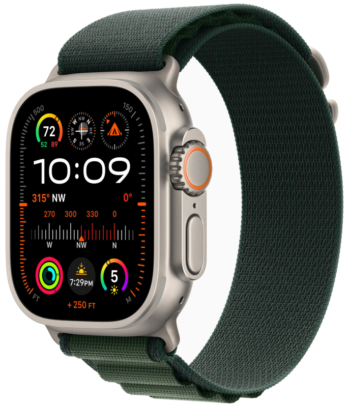 Apple Watch Ultra 2 GPS + Cellular, 49 мм, корпус из бежевого титана, ремешок Alpine зелёного цвета, размер M Apple Watch Ultra 2 GPS + Cellular, 49 мм, корпус из бежевого титана, ремешок Alpine зелёного цвета, размер M