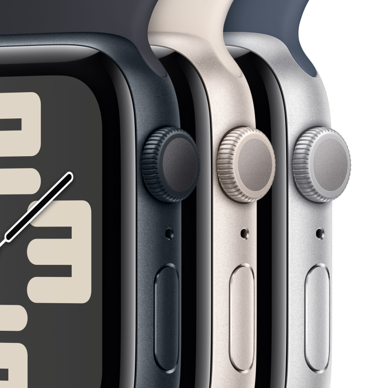 Apple Watch SE 2024, 44 мм, корпус из алюминия цвета «Серебристый», спортивный ремешок, размер S/M