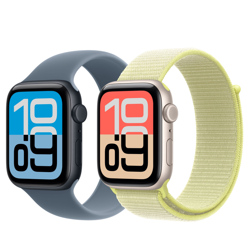 На фото изображено Apple Watch SE 3, 40 мм, корпус из алюминия цвета «Сияющая звезда», спортивный ремешок, размер S/M