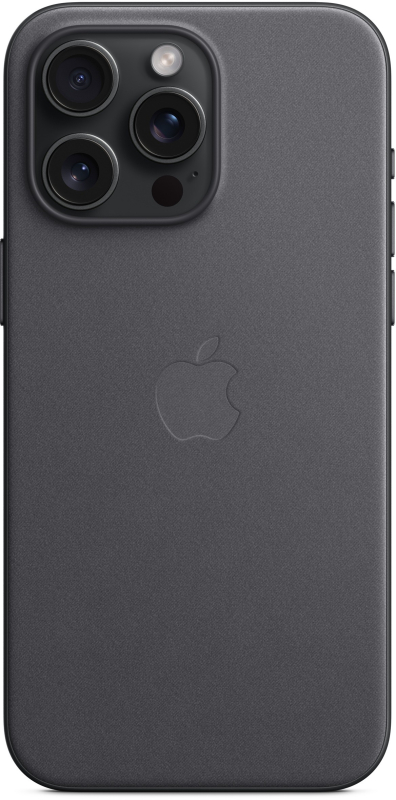 На фото изображено Чехол Apple MagSafe FineWoven для iPhone 15 Pro Max, Чёрный