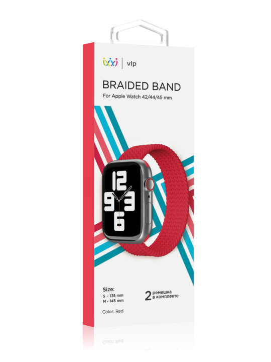 Ремешок нейлоновый плетёный VLP для Apple Watch 42/44/45, S/M, красный