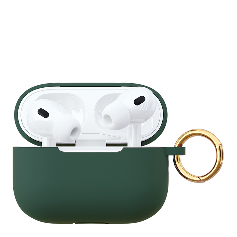 Чехол силиконовый VLP Soft Touch, с кольцом, для AirPods Pro 2, темно-зеленый Чехол силиконовый VLP Soft Touch, с кольцом, для AirPods Pro 2, темно-зеленый