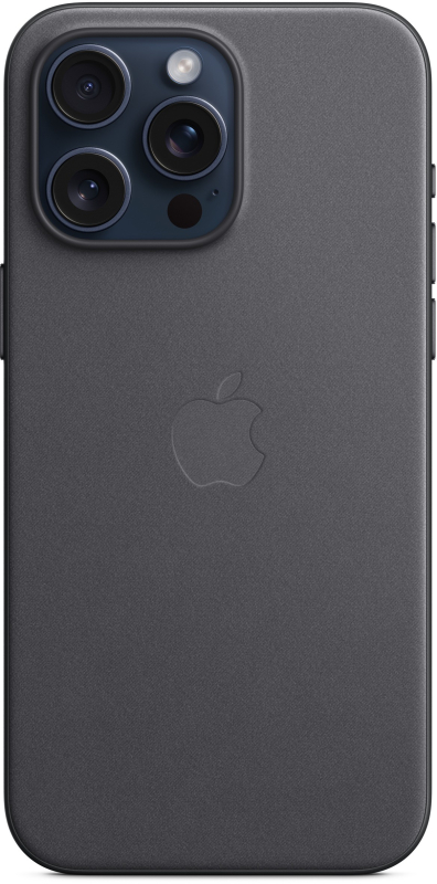 На фото изображено Чехол Apple MagSafe FineWoven для iPhone 15 Pro Max, Чёрный