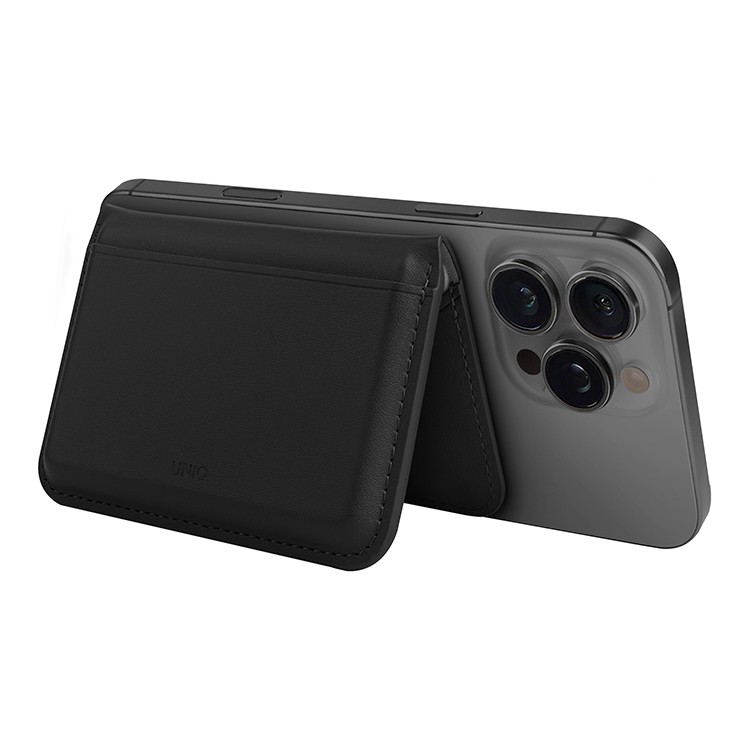 На фото изображено Бумажник Uniq Lyden DS, Dallas Black/Flint Grey