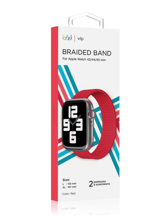 Ремешок нейлоновый плетёный VLP для Apple Watch 42/44/45, L/XL, красный