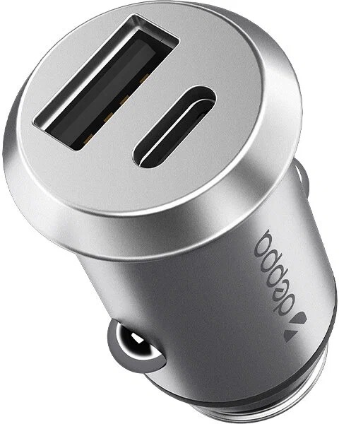 Автомобильное зарядное устройство Deppa USB-A+USB-C, серебристый