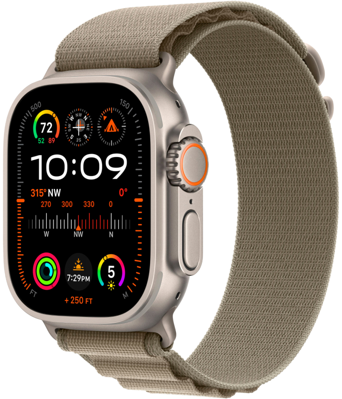 Apple Watch Ultra 2 GPS + Cellular, 49 мм, корпус из титана, ремешок Alpine цвет оливковый, M