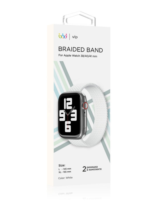 Ремешок нейлоновый плетёный VLP для Apple Watch 38/40/41, L/XL, белый
