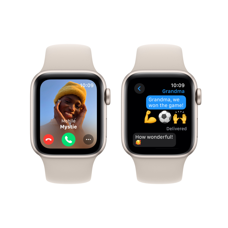 Apple Watch SE 2024, 44 мм, корпус из алюминия цвета «Сияющая звезда», спортивный ремешок, размер S/M