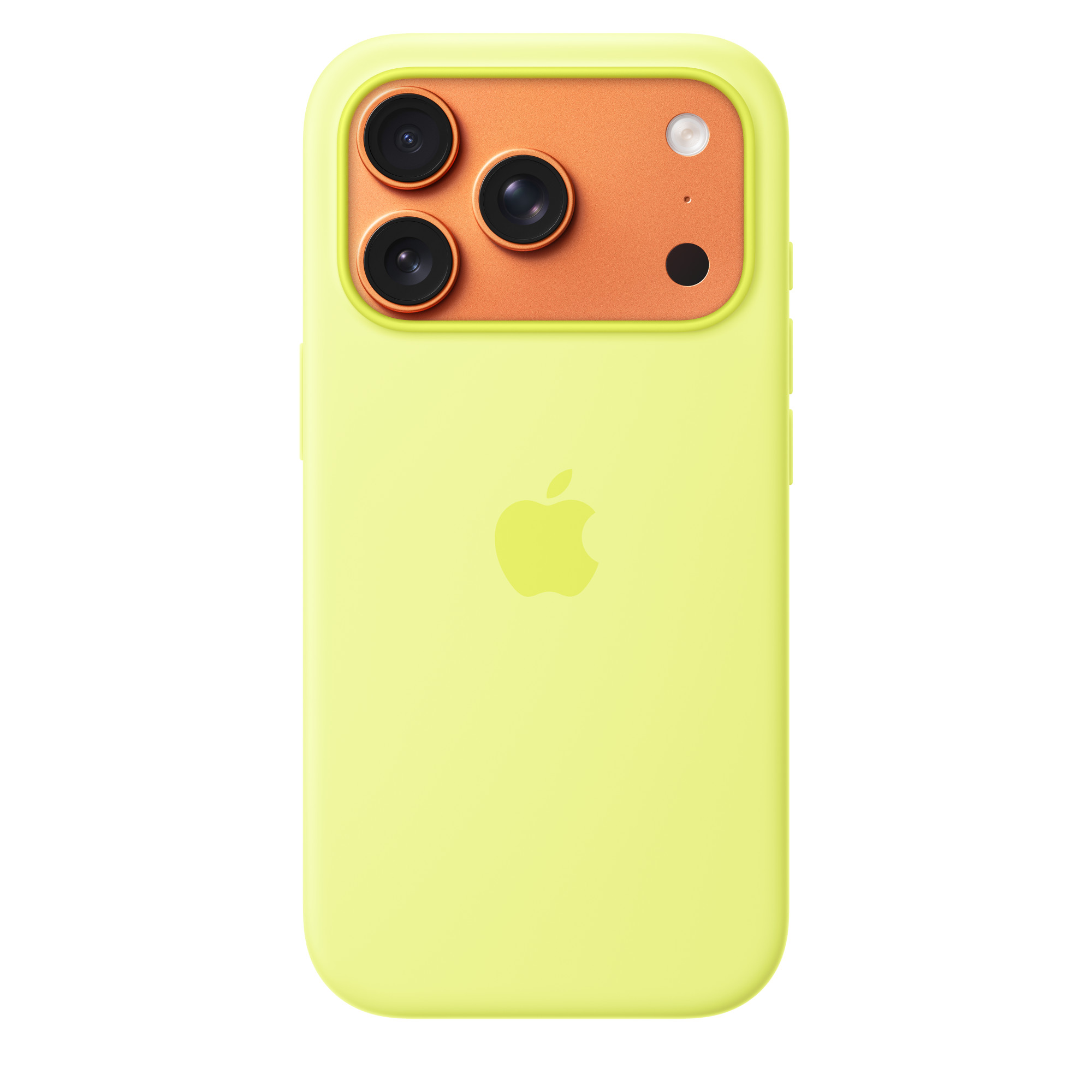 На фото изображено Чехол защитный Apple Silicone Case with MagSafe для iPhone 17 Pro, жёлтый