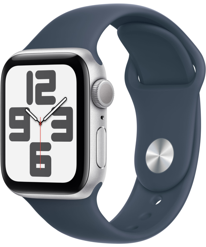 Apple Watch SE 2024, 44 мм, корпус из алюминия цвета «Серебристый», спортивный ремешок, размер S/M